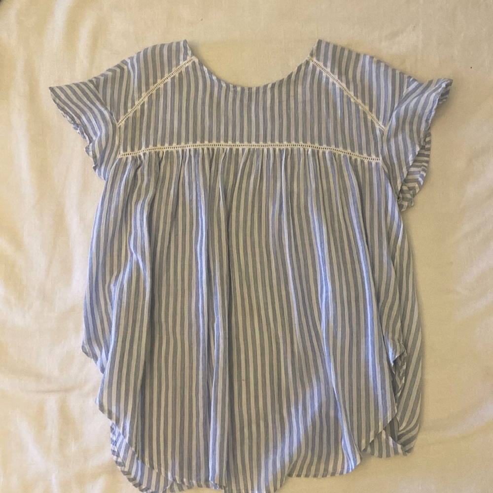Trovata Birds of Paradis White and Blue Striped Shirt Size XS